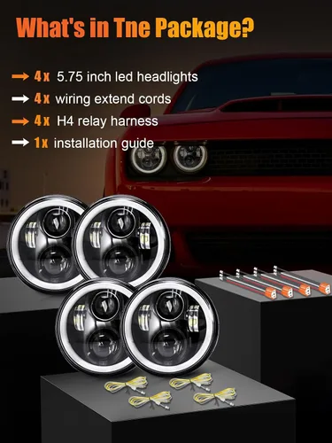 Miniatura 7 de 4 piezas de faros LED UNI-SHINE de 5 3/4" con haz alto y bajo, señal de giro ámbar, DRL blanco, anillo de halo