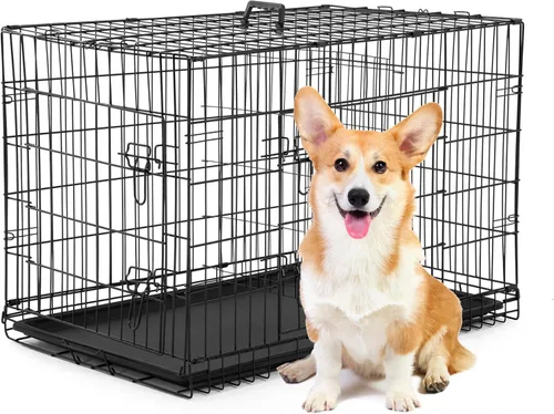 Miniatura 14 de BestPet Jaula para perros 18 pulgadas Negro Perrera de metal plegable con puertas individuales, pestillos seguros de perno deslizante