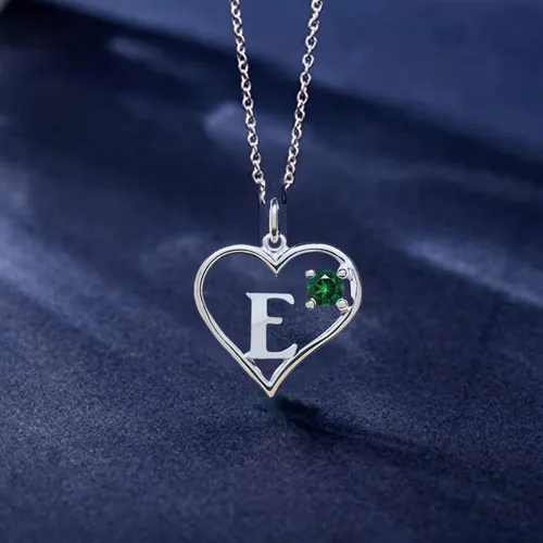 Miniatura 5 de Colgante de Plata de Ley Corazón y Letra E