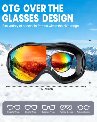 Miniatura 2 de AVV - Gafas de esquí con protección UV, gafas antiniebla para snowboard, gafas de nieve OTG para hombres, mujeres, adultos y jóvenes