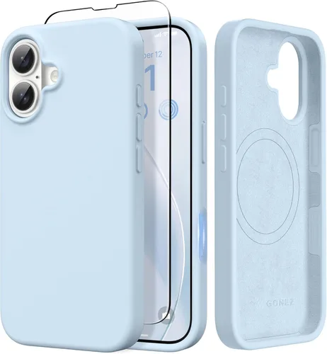 Miniatura 190 de GONEZ Funda de silicona para iPhone 14 Pro Max, compatible con MagSafe, con protector de pantalla + protector de lente de cámara, silicona líquida a