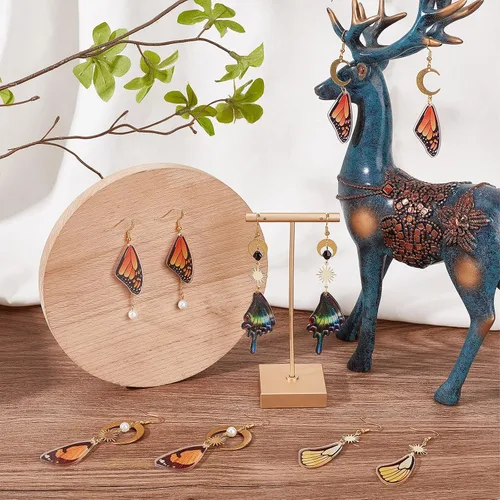 Miniatura 5 de SUNNYCLUE 1 caja, 10 pares de aretes de mariposa, kit de iniciación para hacer dijes, alas de primavera, dijes de estrella y luna, cuentas
