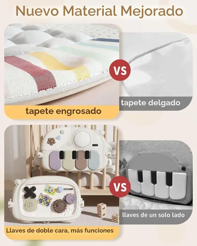 Miniatura 3 de Jovow Alfombrilla de juego para gimnasio para bebés con piano musical desmontable, centro de actividades iluminado con 4 sonajeros y luz nocturna