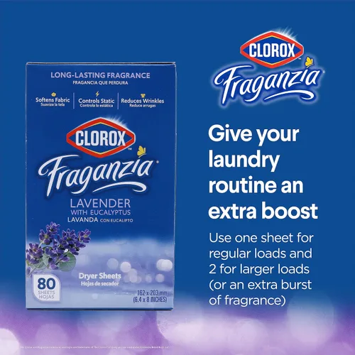 Miniatura 4 de Clorox Fraganzia - Hojas de secado de tela suavizantes que reducen las arrugas, antiestática, ropa de gran olor, suaviza las telas, lavanda