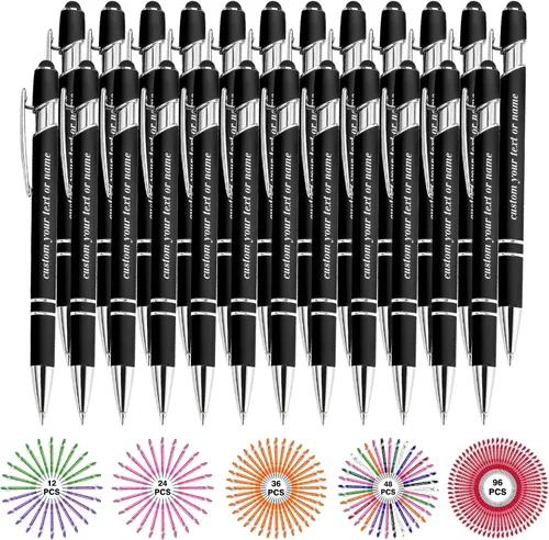 Miniatura 48 de Bolígrafos personalizados con nombre a granel, juego de bolígrafos personalizados, lápiz capacitivo grabado, logotipo, texto, regalo para negocios