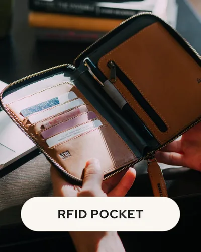Miniatura 2 de LOCTOTE Soporte para pasaporte RFID Cuero de grano completo y lona de cera impermeable Cartera de pasaporte de viaje Cartera de cuero