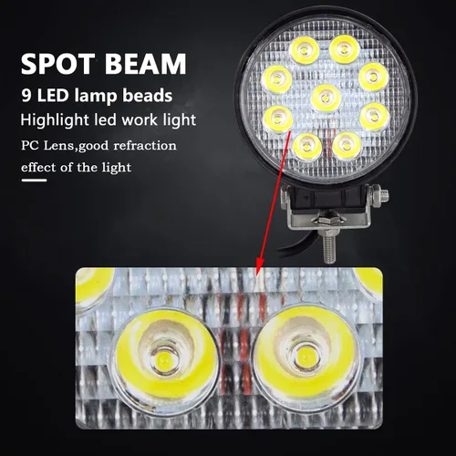 Miniatura 3 de Willpower 2 piezas de 27 W de 2200 lm, barra de luz de trabajo LED redonda, lámpara de conducción de haz puntual para todoterreno, SUV, barco, Jeep