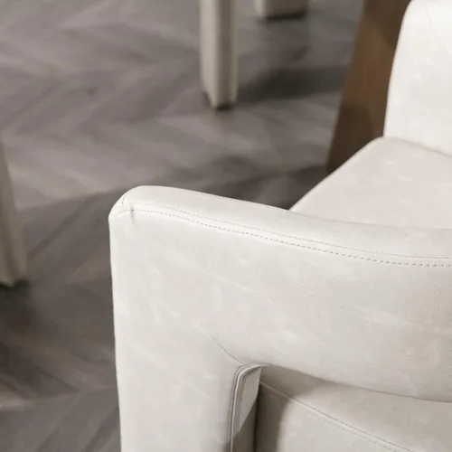 Miniatura 6 de Silla Moderna de Comedor Barrel, Silla Tapizada de Cocina de Piel Sintética con Brazos, Silla Lateral Cómoda para Sala de Estar/Oficina en Gris Pu