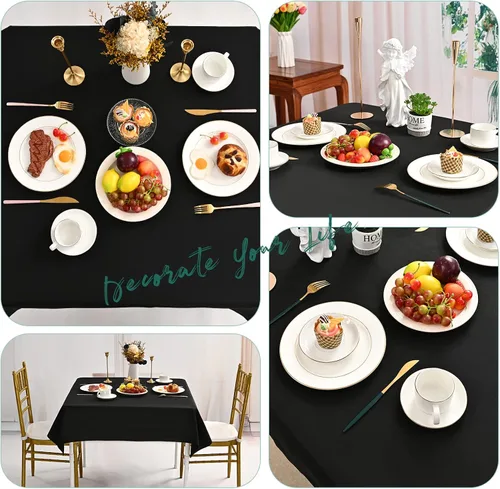 Miniatura 5 de Paquete de 4 manteles cuadrados color negro, 52 x 52 pulgadas, mantel de poliéster negro para mesas cuadradas pequeñas, mantel lavable resistente a
