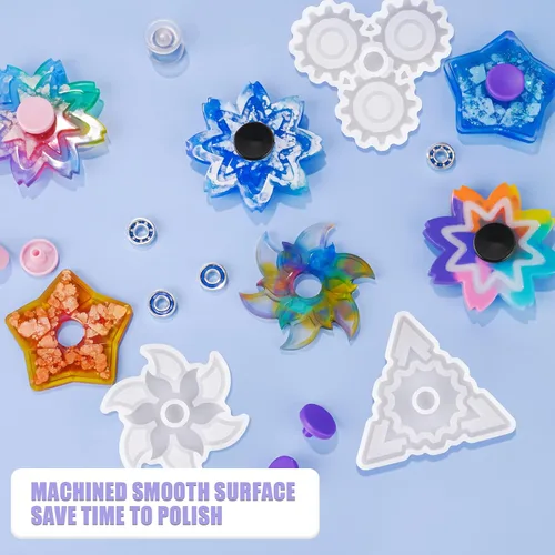 Miniatura 3 de NiArt Juego de Spinner de Dedo DIY con Resina Epoxi y Molde de Silicona, Kit de 5 Moldes con 10 Rodamientos, Juguete de Mano para Alivio del Estrés