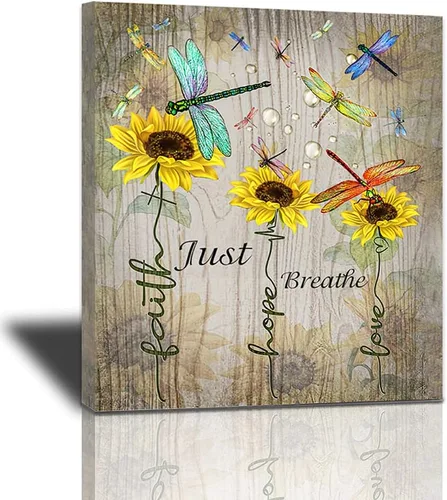 Miniatura 44 de Bulldog Leather Works Lienzo decorativo abstracto de colibrí y girasol, con citas inspiradoras, póster de flores de granja, decoración moderna