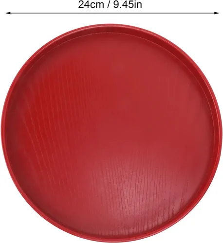 Miniatura 2 de Bandeja de madera maciza para servir, plato redondo de 9.45 pulgadas, bandeja otomana de madera para desayuno, bandeja otomana con bordes elevados