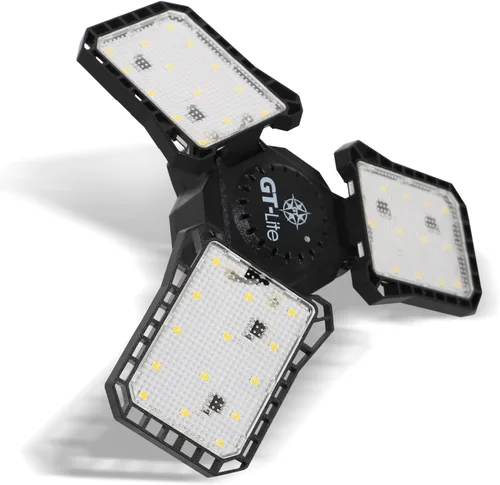 Miniatura 4 de GT-Lite Luz LED de garaje de 3000 lúmenes, equivalente a 300 vatios, bombilla ajustable de 3 paneles, equivalente a 150 W, luz diurna de 5000 K, E26