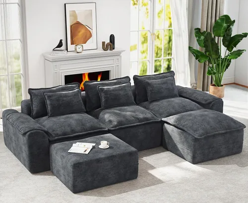 Miniatura 25 de Hobestluk Cloud - Sofá individual de espuma viscoelástica con asiento profundo, sofá en forma de L con funda extraíble, sofá grande para sala