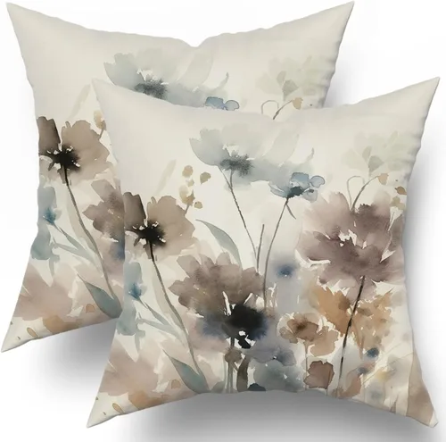Miniatura 10 de Sweetshow Juego de 2 fundas de almohada con estampado floral de rosas rosadas de 18 x 18 pulgadas, diseño vintage de hojas y abejas, arte moderno