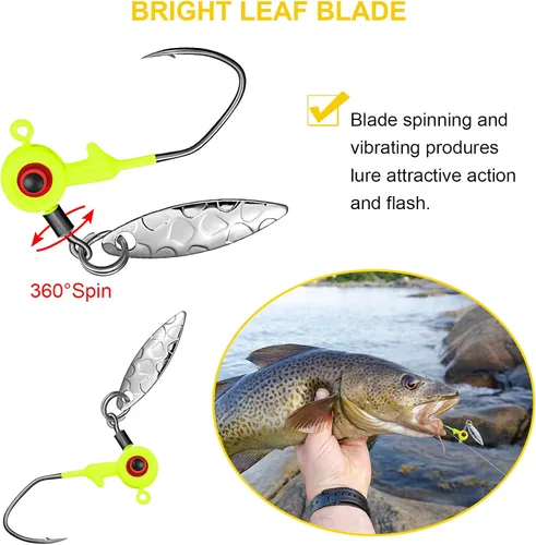 Miniatura 4 de Skylety Juego de 15 cabezas de plantilla de pesca, señuelos de pesca, anzuelos, cabezas de camino con caja de plástico giratoria, para lubina