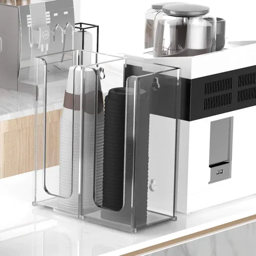 Miniatura 7 de Richboom Soporte organizador de almacenamiento acrílico para taza de café y tapa, 2 compartimentos, transparente