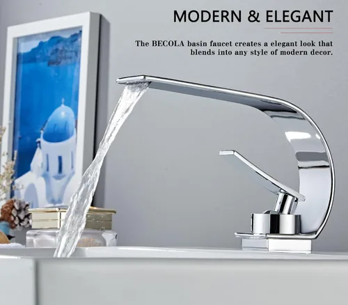 Miniatura 2 de becola Grifo de lavabo de baño cromado, grifo de baño moderno de arco bajo, grifo de lavabo de latón de un solo agujero, grifo táctil de lavabo
