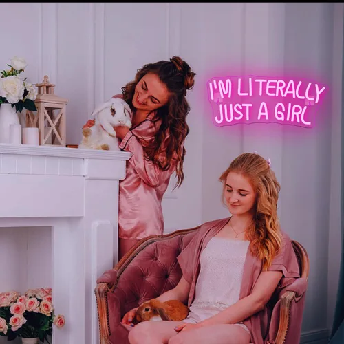 Miniatura 4 de Lucunstar Letrero de neón "I'M Literally Just A Girl" en rosa, letrero LED, luz de neón LED rosa para decoración de pared, letrero iluminado