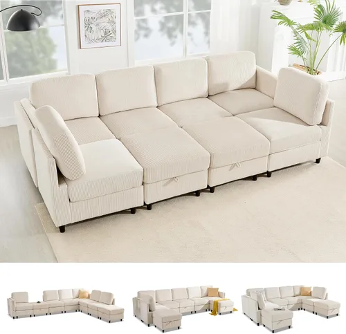 Miniatura 22 de KKL Sofá modular de 84 pulgadas, sofás de 3 plazas para sala de estar con almacenamiento, sofá modular de asiento profundo seccional, funda