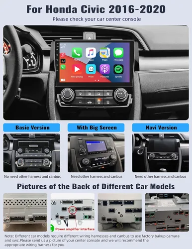 Miniatura 2 de Radio estéreo para coche Android 13 para Honda Civic 2016 2017 2018 2019 2020 con CarPlay inalámbrico Android Auto Mirror Link 2G+64G con Bluetooth