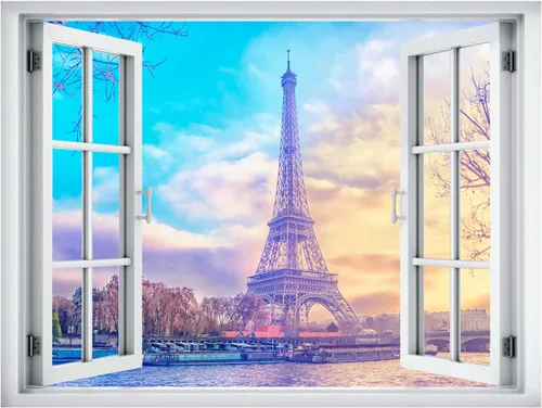 Miniatura 2 de wall26 Adhesivo mural removible para pared, vista de ventana, puesta de sol pastel, París, Francia, Torre Eiffel, naturaleza, desierto, fotografía