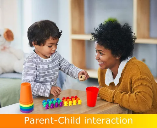 Miniatura 5 de Bmag Contando osos con tazas de clasificación a juego, juegos de aprendizaje de matemáticas preescolar con 2 dados, juguete educativo STEM