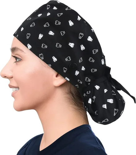 Miniatura 3 de IRIS CRAFT Gorra de trabajo con botón de pelo largo, ajustable, banda para el sudor, soporte de cola de caballo de algodón, sombreros de amarre