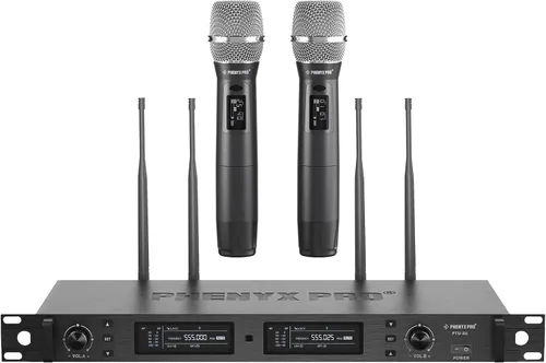Phenyx Pro Sistema de Micrófono Inalámbrico, Juego de Micrófonos de Mano Duales Inalámbricos de Diversidad Verdadera, Micrófonos Inalámbricos