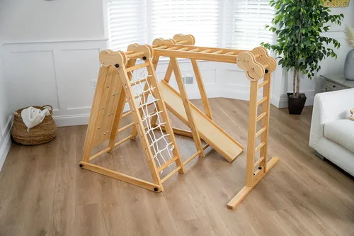 Miniatura 8 de Avenlur Juego de juego interior 7 en 1 para niños de 2 a 6 años con tobogán, pared de escalada, escalera, red, barras, columpio, anillo - EE. UU