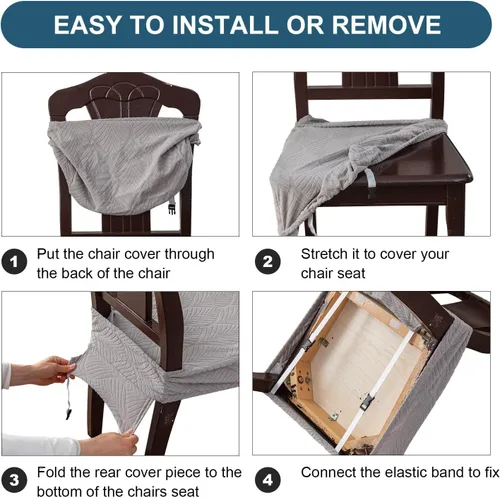 Miniatura 3 de Fundas de asiento para silla de comedor, extraíbles y lavables, juego de 2, fundas de cojín de asiento de silla de jacquard, protectores