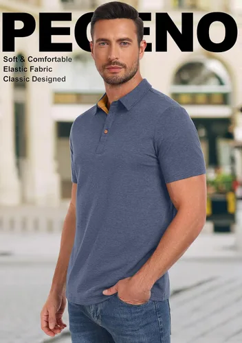 Miniatura 5 de PEGENO Camisetas Polo para Hombre de Manga Corta Camisetas de Golf de Algodón Casual Camisetas Polo de Rendimiento para Hombre