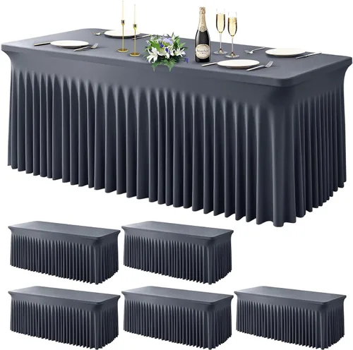 Miniatura 9 de Wish Care Paquete de 2 manteles de elastano elástico azul bebé para mesas rectangulares de 4 pies, manteles ajustables sin arrugas de 4 pies