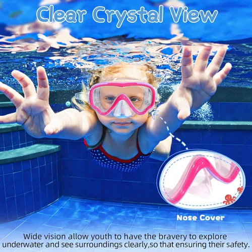 Miniatura 6 de Water Space Kids Swimming Goggles Swim Mask with Nose Cover for Kids Youth 3-15, Anti-Shattered Lens UV Protection No-leak Morado y verde