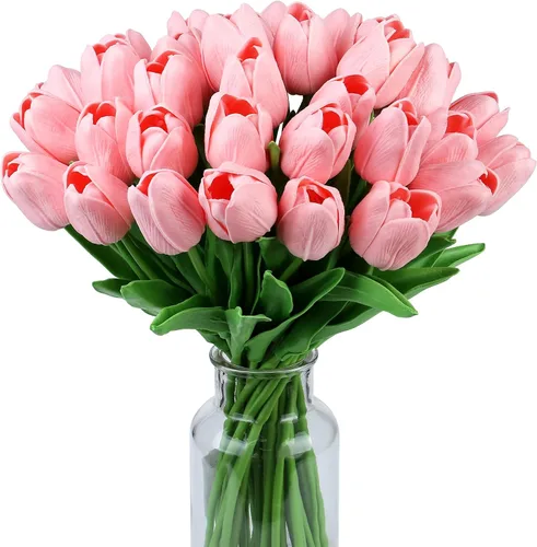 Miniatura 16 de SITUMEIZI 15 piezas de flores blancas artificiales, tulipanes artificiales de poliuretano de 14 pulgadas a granel para el hogar, cocina, Pascua