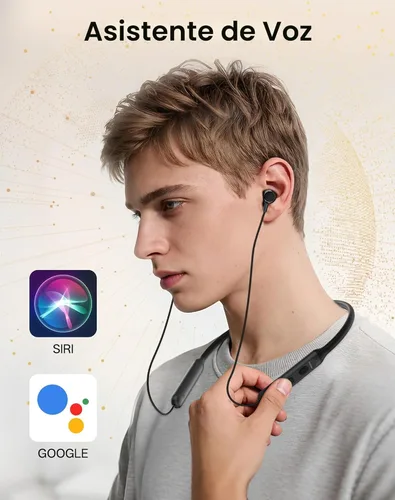 Miniatura 8 de Auriculares Bluetooth con banda para el cuello, auriculares inalámbricos Bluetooth 6.0 con micrófono, luz cómoda, graves profundos, tiempo de Negro