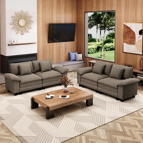 Miniatura 32 de MIXPATIO Juego de sofá modular Cloud en forma de U, asiento profundo de 3 piezas, sofá modular de 6 plazas y brazos extraíbles, felpilla de felpa