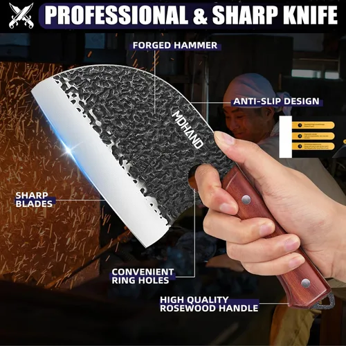 Miniatura 3 de MDHAND Juego de cuchillos de carnicero, 8 cuchillos de chef forjados a mano con caja de regalo, cuchillo de corte de carne para cocina, cuchillos