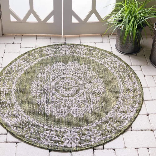 Miniatura 35 de Unique Loom Alfombra de la colección tradicional para exteriores, desgastada durante el tiempo (octágono de 5 pies y 3 pulgadas, azul/gris)