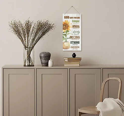 Miniatura 4 de Letrero decorativo de madera con cita inspiradora cristiana, Dios dice que eres, versículos de la Biblia, decoración de placa de madera impresa