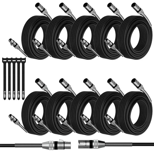 Miniatura 14 de Paquete de 4 cables de iluminación de escenario DMX de 10 pies, cable XLR macho a hembra de 3 pines, compatible con conexión de audio de micrófono