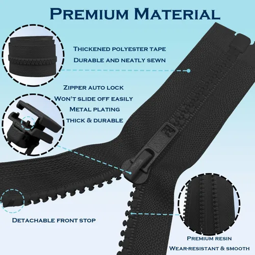 Miniatura 4 de ANPURZII 2 cremalleras separadoras #5 de 36 pulgadas para coser abrigos, cremalleras de plástico moldeado negro a granel (negro 36" 2 unidades)