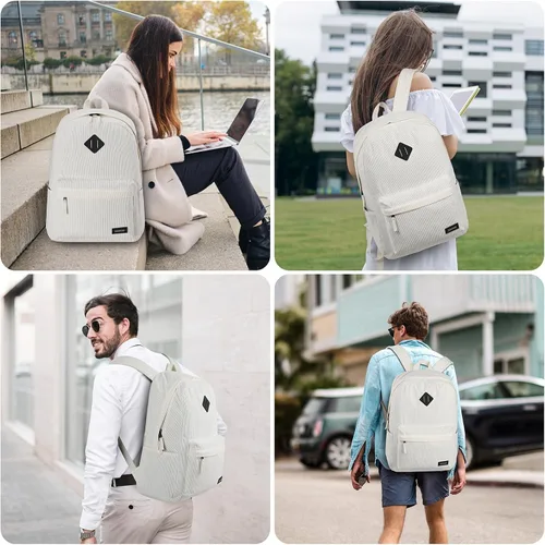 Miniatura 6 de BIKROD Mochila para niñas, mochila escolar beige para adolescentes y niños, mochila ligera de pana suave casual para mujeres, mochila grande
