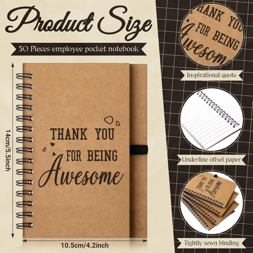 Miniatura 2 de Cholemy 100 cuadernos inspiradores de papel kraft con bolígrafos de bambú de 5.5 x 4.2 pulgadas, regalos de agradecimiento para empleados