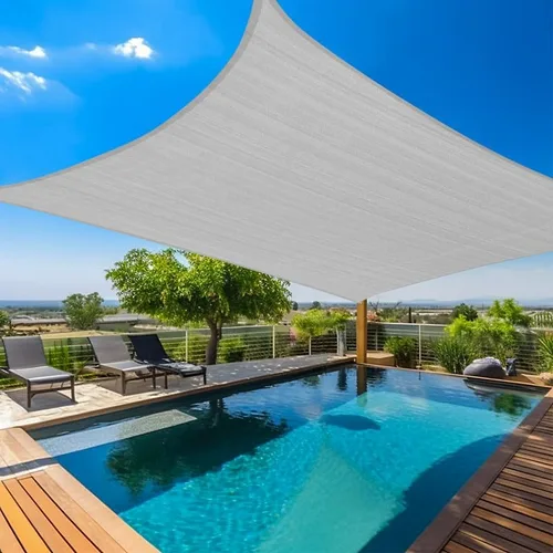 Amagenix Toldo tipo vela de 13 x 20 pies con borde curvado para exteriores, color gris claro, transpirable, 95% bloqueo UV, para patio, jardín,
