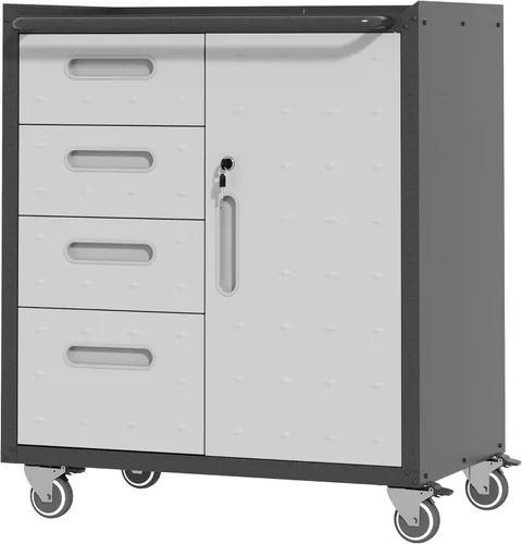 Miniatura 23 de Armario de almacenamiento de metal con estantes ajustables, armario de herramientas de garaje con 2 puertas con cerradura para oficina, hogar, Blanco
