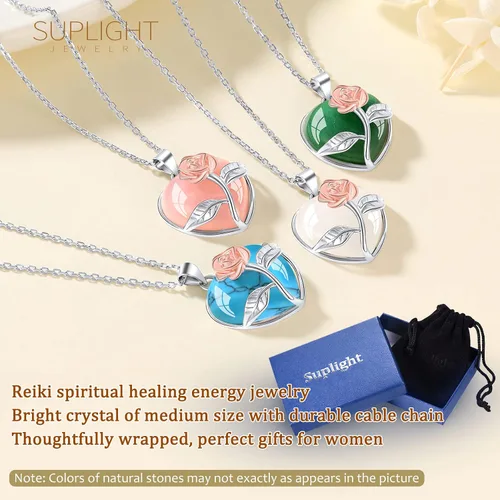 Miniatura 6 de Suplight - Collar con dije de piedra natal genuina de plata de ley 925 con forma de corazón y pera para mujer (con caja de regalo)