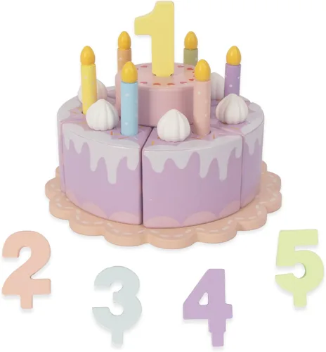 Miniatura 10 de Comida de juego de simulación para niños pequeños de 2 a 5 años, pastel falso de cumpleaños de madera con velas y números, fiesta de té, juguetes