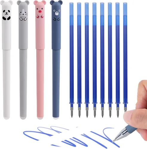 Miniatura 10 de Bolígrafos de gel borrables de animales de dibujos animados, 12 unidades, punta fina de 0.020 in, bolígrafos de tinta negra recargables