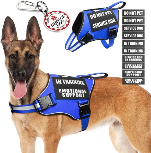Miniatura 13 de Arnés de chaleco para perro de servicio+Etiqueta de identificación+10 parches, etiqueta de perro de servicio metálica y chaleco reflectante de apoyo